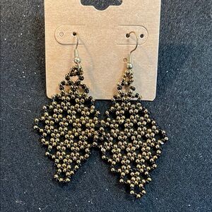 Black and Gold Tone Beaded Earrings